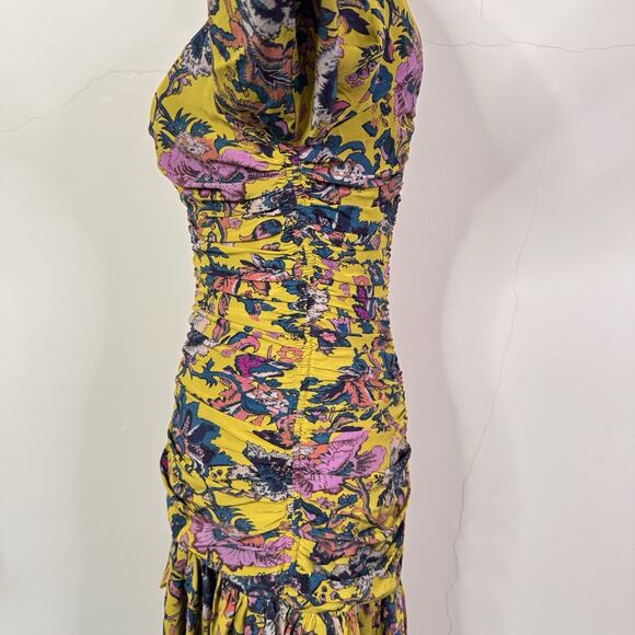 Etro Yellow Floral Silk Blend Ruched Mini Dress Size 42 NWT Italy Romantic - Picture 5 of 12